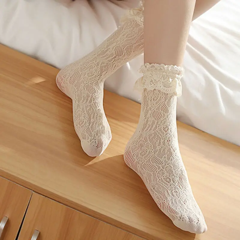 

Lolita Girls Lace Socks Women Girls White Lace Short Sock Anklets Socks With Ruffle