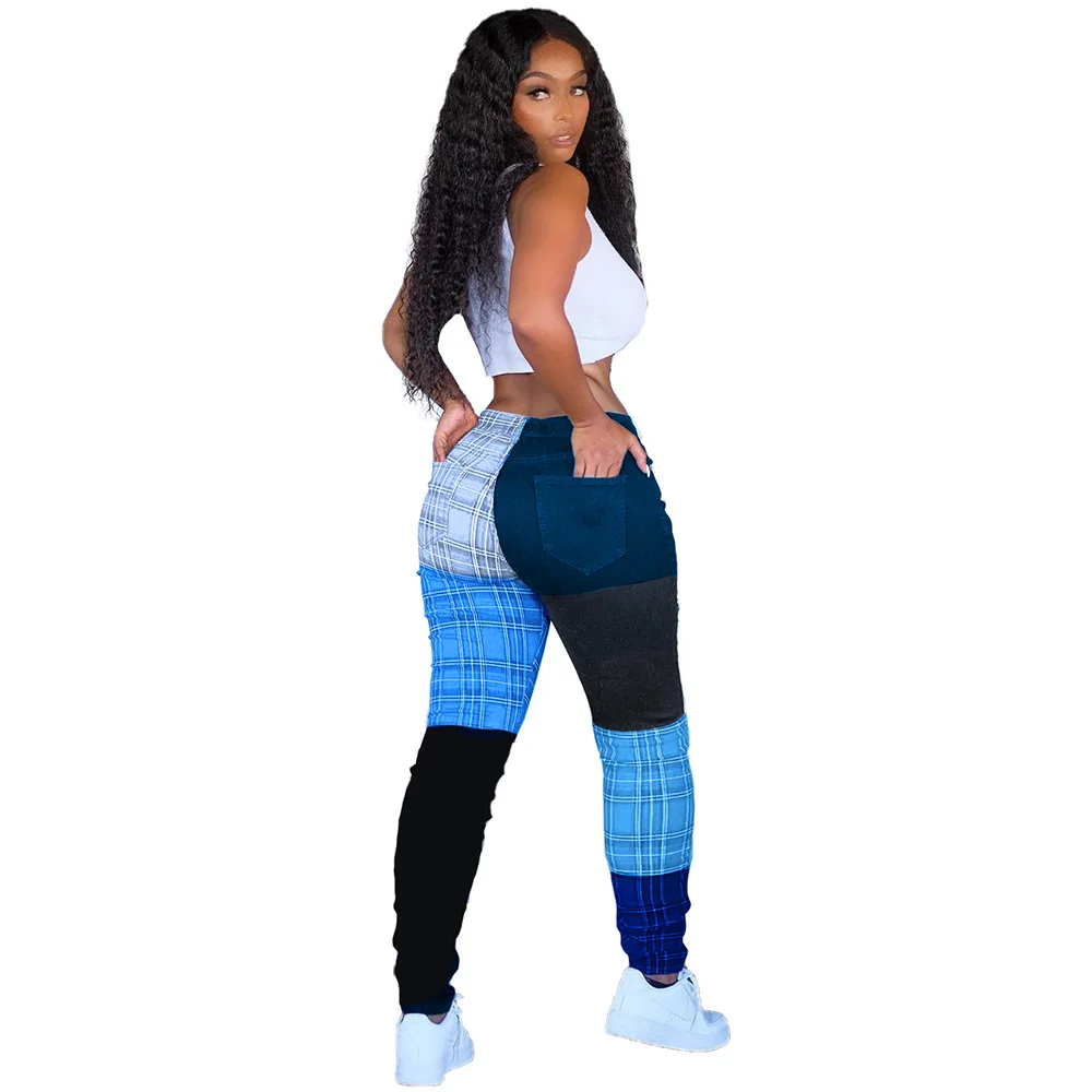 

Hot Sale Casual Women Pants Color Printed Plaid Splice Straight Pants Women Plaid Pants High Waist Trousers Women