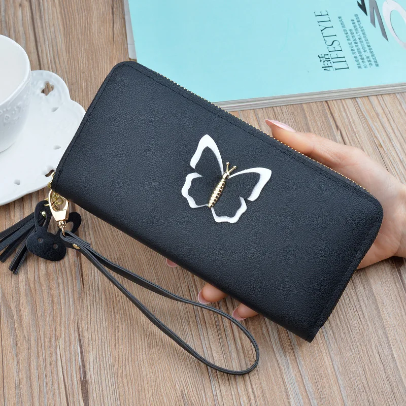 Женский кошелек с бабочкой Длинные кошельки для монет на молнии Дизайнерские