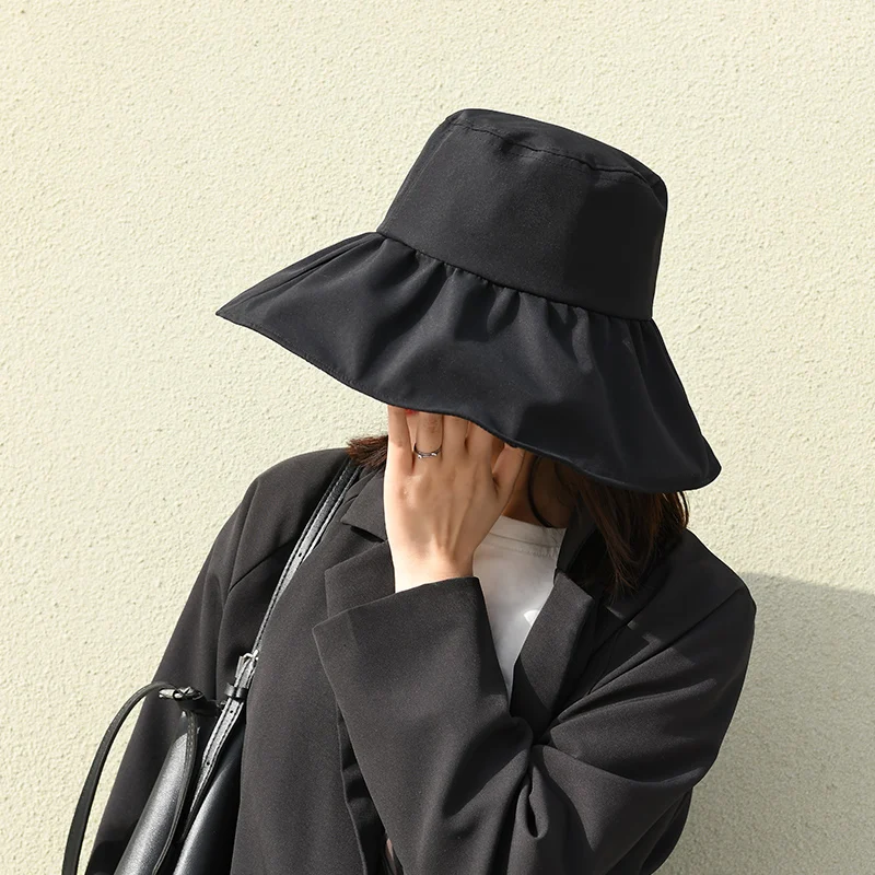 

2021 New Women Summer Sunscreen Panama Hat Men Pure Color Sunbonnet Fedoras Outdoor Fisherman Hat Beach Cap Bucket Hats