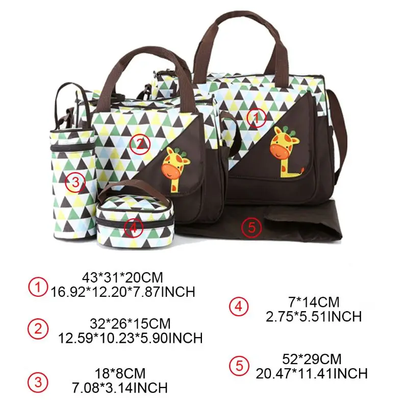 

5Pcs/Set Cute Cartoon Animal Baby Diaper Bag Tote Waterproof Organizer Large Capacity Mummy Maternity Nursing Handbag