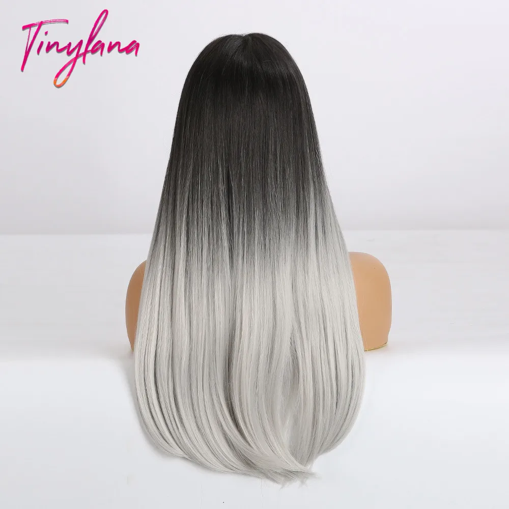 Крошечный Лана длинные Красочные прямые синтетические парики Черный Омбре