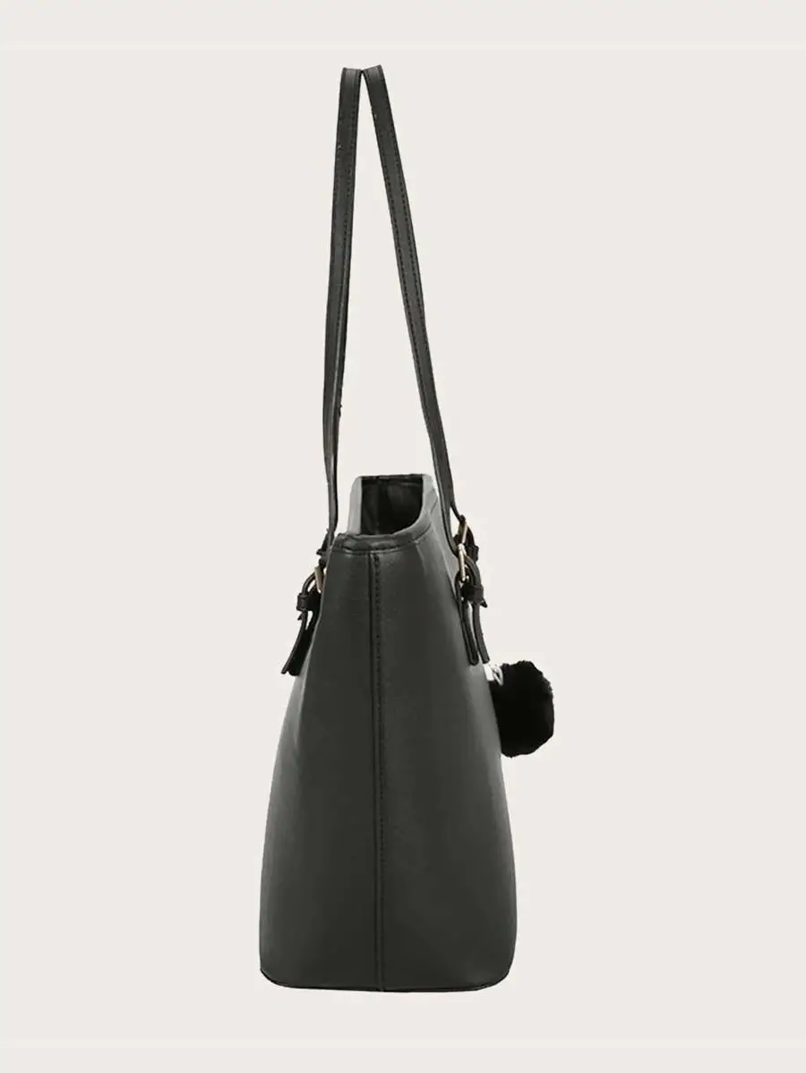 Pom Pom Decor Tote Bag 2021 new style shoulder bag women large capacity ladies bag retro tote bag send hair ball