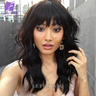 Волнистые человеческие волосы Luffywig с челкой для женщин, бразильские Реми, короткие и длинные волосы на скальпе, полностью машинный парик с челкой