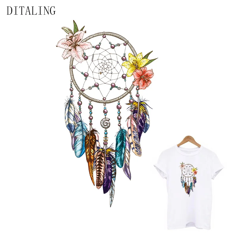 

Нашивки Ловец снов, перо, цветок на одежде, «сделай сам», футболка, моющиеся перевязки с утюгом для одежды, модное украшение с аппликацией