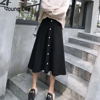 young gee autumn winter a line knitted skirts women high waist midi skirt black vintage sexy tulle pearls skirt saia faldas jupe