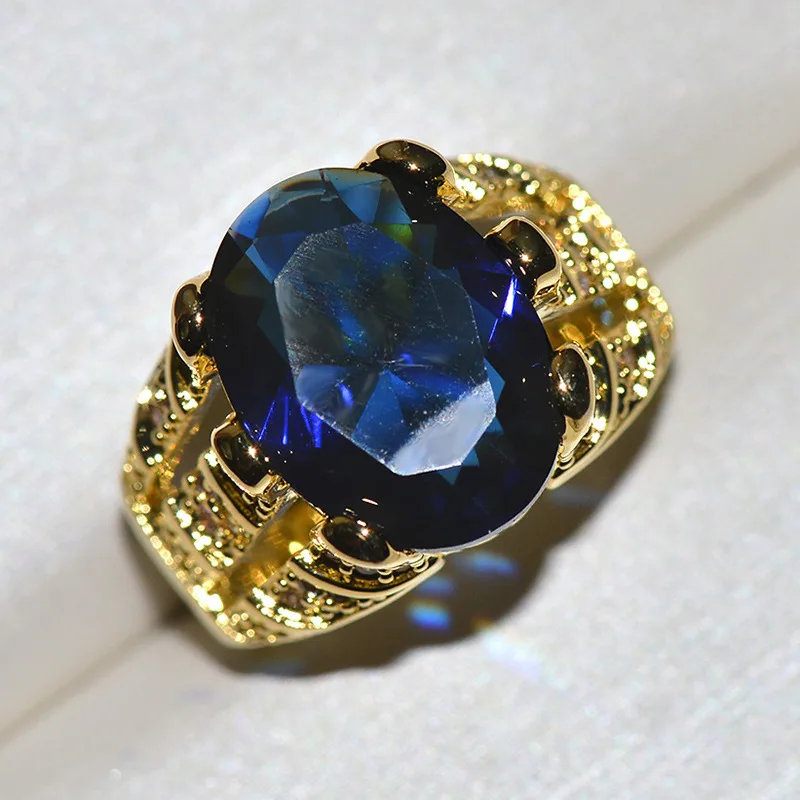 

Classic Domineering Men's Gold Hip Hop Zircon Ring Blue White Purple Diamond Ladie Ring Engagement Party Jewelry Moissanite Ring