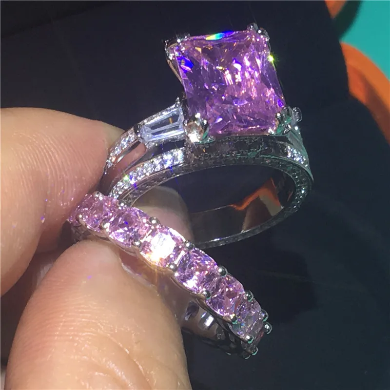 Роскошная Эйфелева башня 6ct Lab кольцо с розовым бриллиантом наборы из