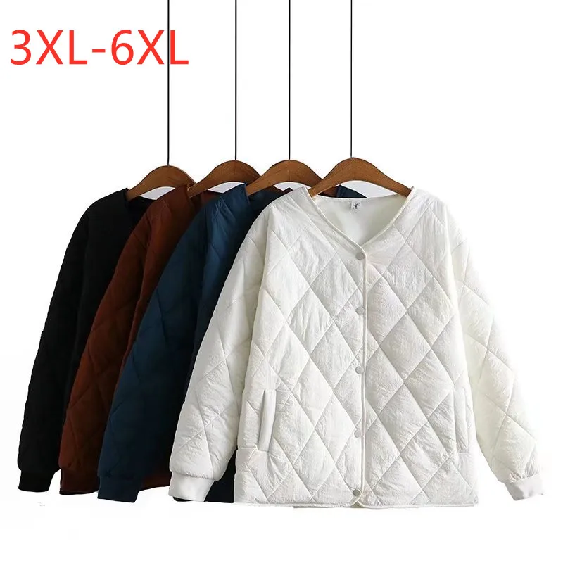 

Large size women's clothing autumn and winter new thin loose thickened diamond lattice V-neck small cotton Plus Size coat coat