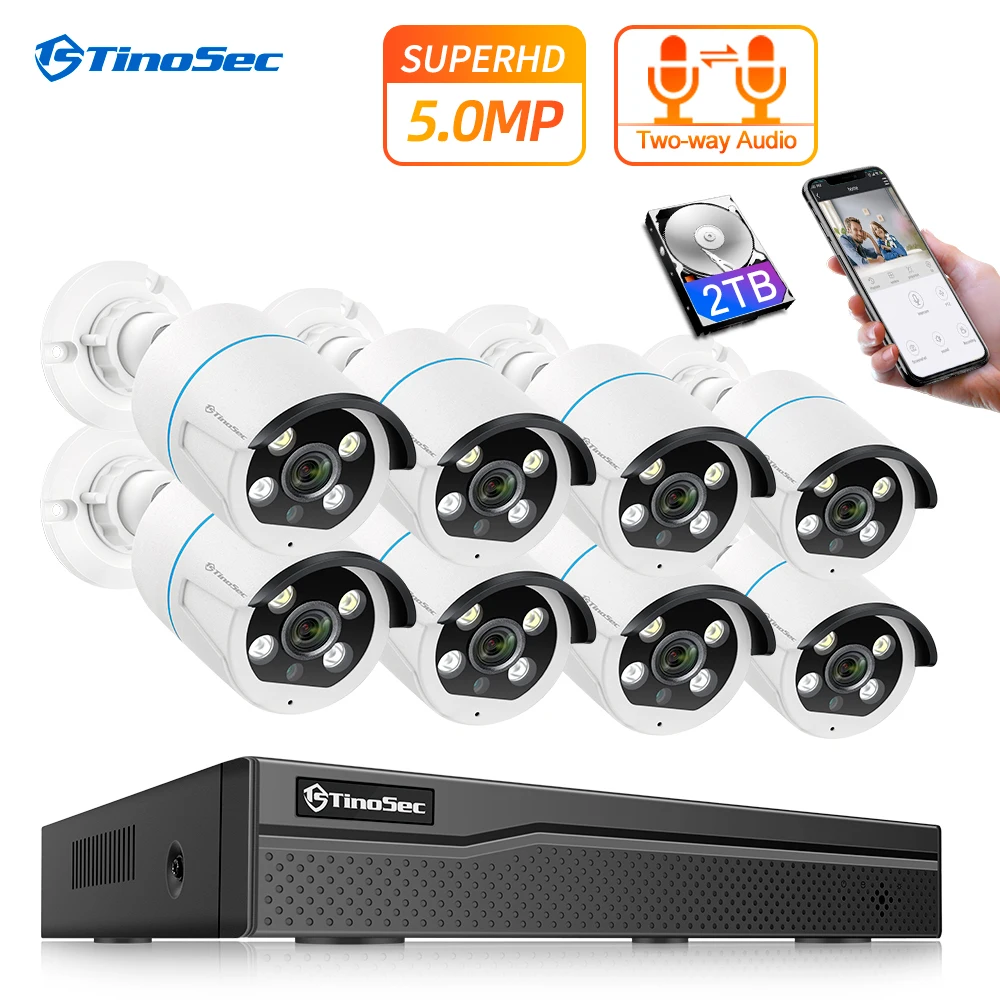 Камера видеонаблюдения TinoSec 8 каналов 5 МП H.265 двусторонняя аудиосвязь POE IP