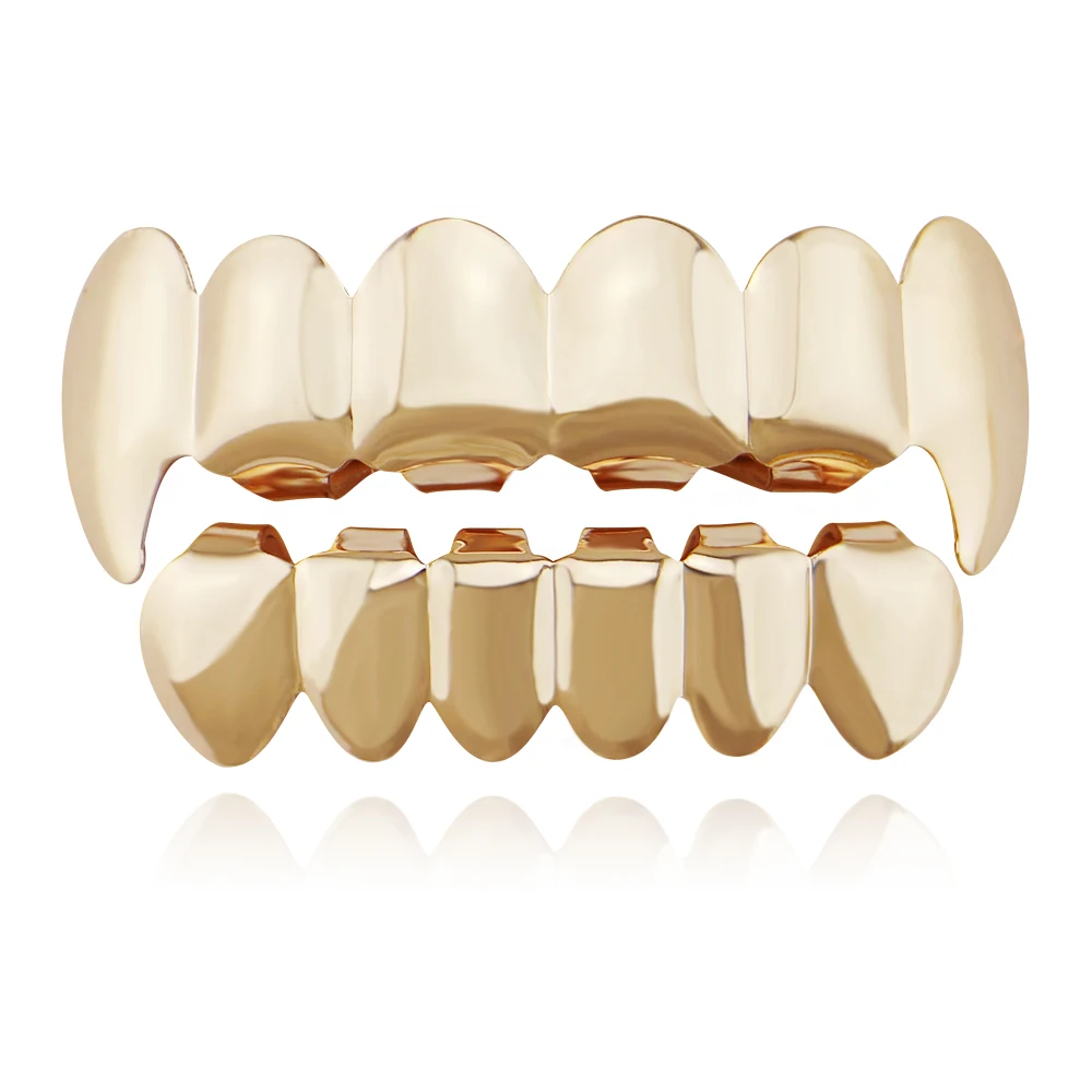 Зубные щитки золотистого цвета верхняя и нижняя хип-хоп зубы шапки украшения для