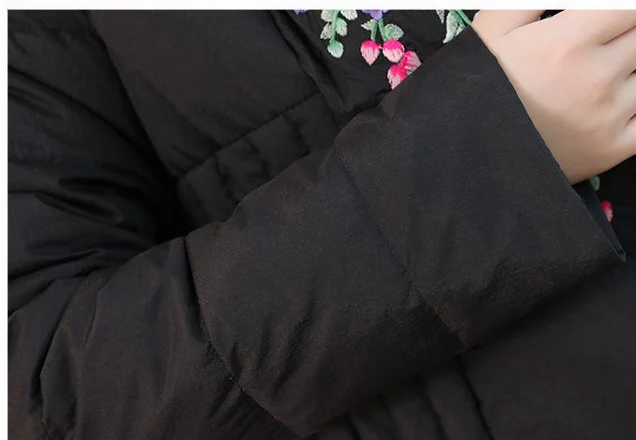 

Chinese Style Women Embroidery Vintage Black Extra Long Padded Coat Parka , Red Purple Tassel Embroidered Winter Warm Parkas