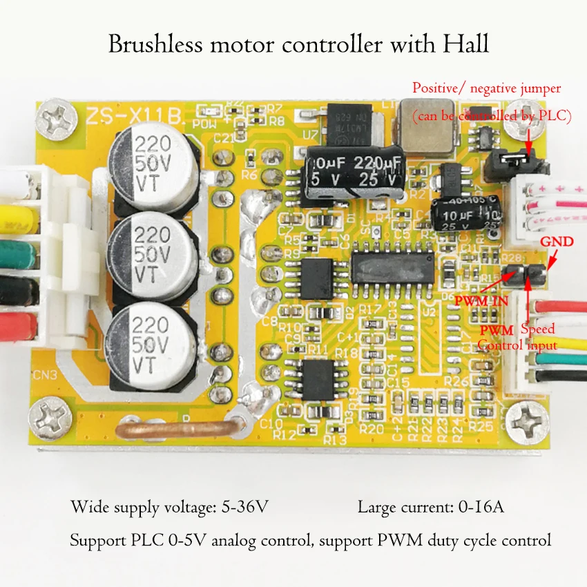 

DC 5-36V Three-Phase Brushless Motor Drive Board With Hall, High Power 350W BLDC Motor Speed Controller, DC Motor Drive Module