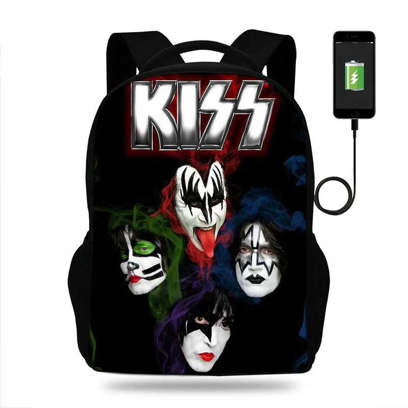 17 дюймов Stormtroopers Fan Kiss Rock band с принтом USB порт рюкзак для подростков мальчиков
