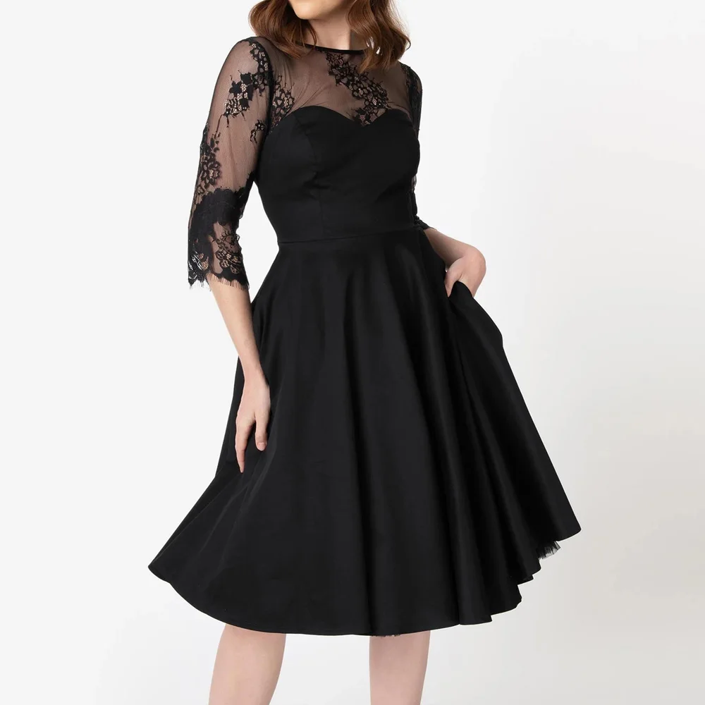 Wipalo женское винтажное платье с круглым вырезом длинным рукавом высокой талией