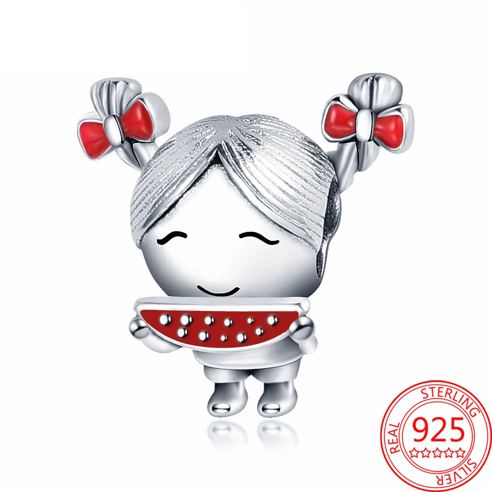 

Реальная искусственная Серебряная милая очаровательная подвеска в виде арбуза для маленькой девочки подходит для оригинального браслета ...