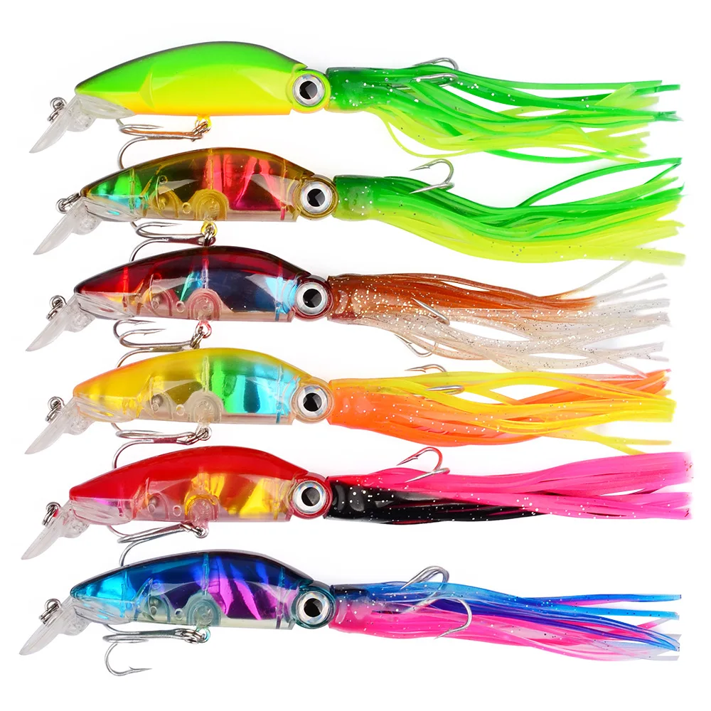 

6PCS Hard Fishing Lure Fish Bait 18g 10cm 6 Color Squid High Carbon Steel Hook Octopus Crank For Artificial Tuna Sea Allure Tool