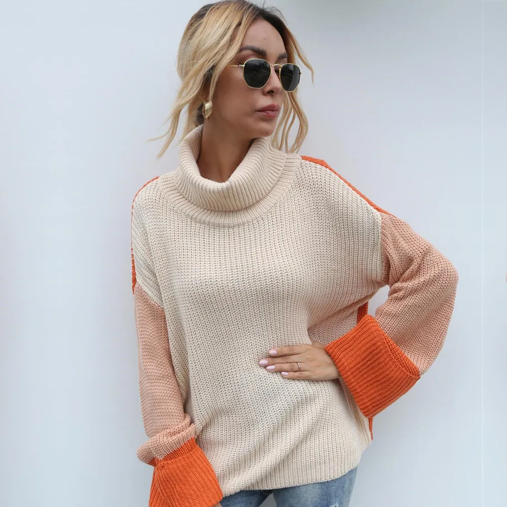 

High collar casual warmth knit loose sweater women's pull wool sweater new women's autumn and winter women's sweater