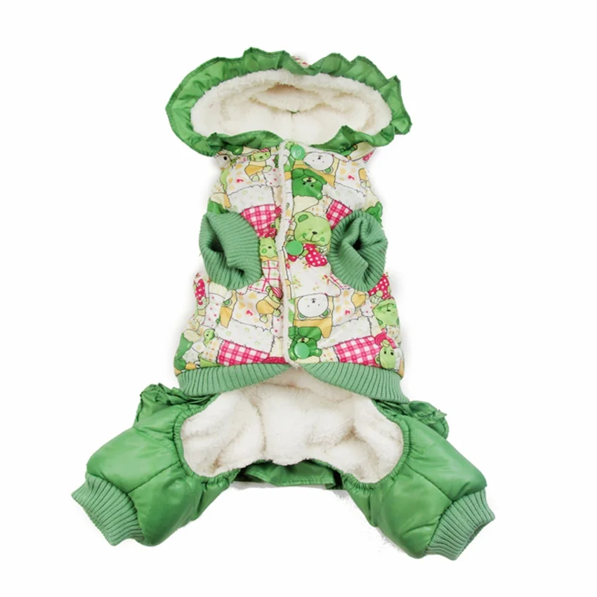 Одежда для собак с рисунком зеленого медведя зимняя теплая Куртки питомца щенка