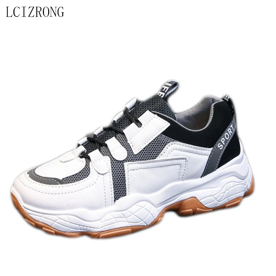 

LCIZRONG 2020 New Women Leather Platform Chunky Sneakers Fashion Female Thick Sole Shoes Woman Footwear