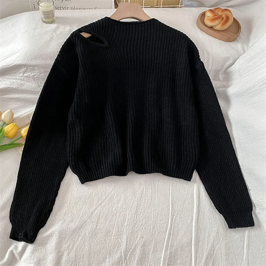 Свитер женский вязаный Осень-зима с вырезами на плечах | Женская одежда