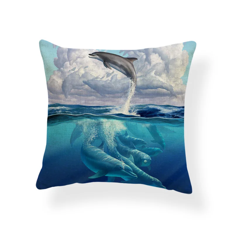 Забавная мультяшная подушка синий кит дельфин морская черепаха морское животное