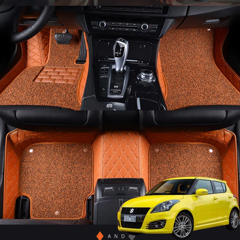 

Double layer Leather interior Parts Customized Car Floor Mats For Suzuki Swift 2005 2006 2007 2018 Carpets Rugs Pads Accessories