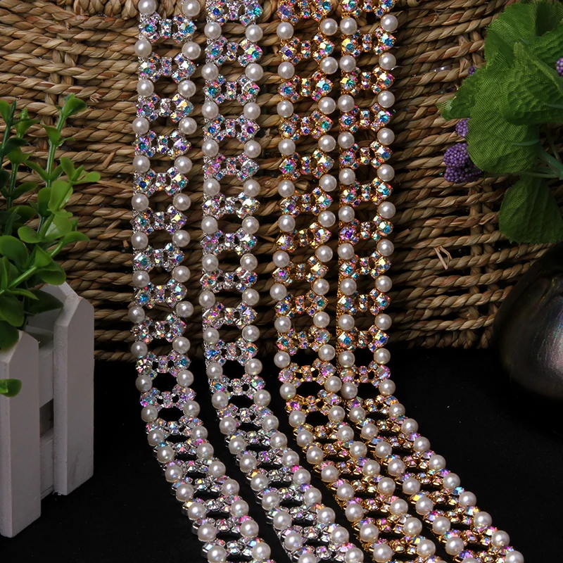 1 ярд 2 см лента серебро золото хрусталь стразы жемчужная цепочка планки ручные