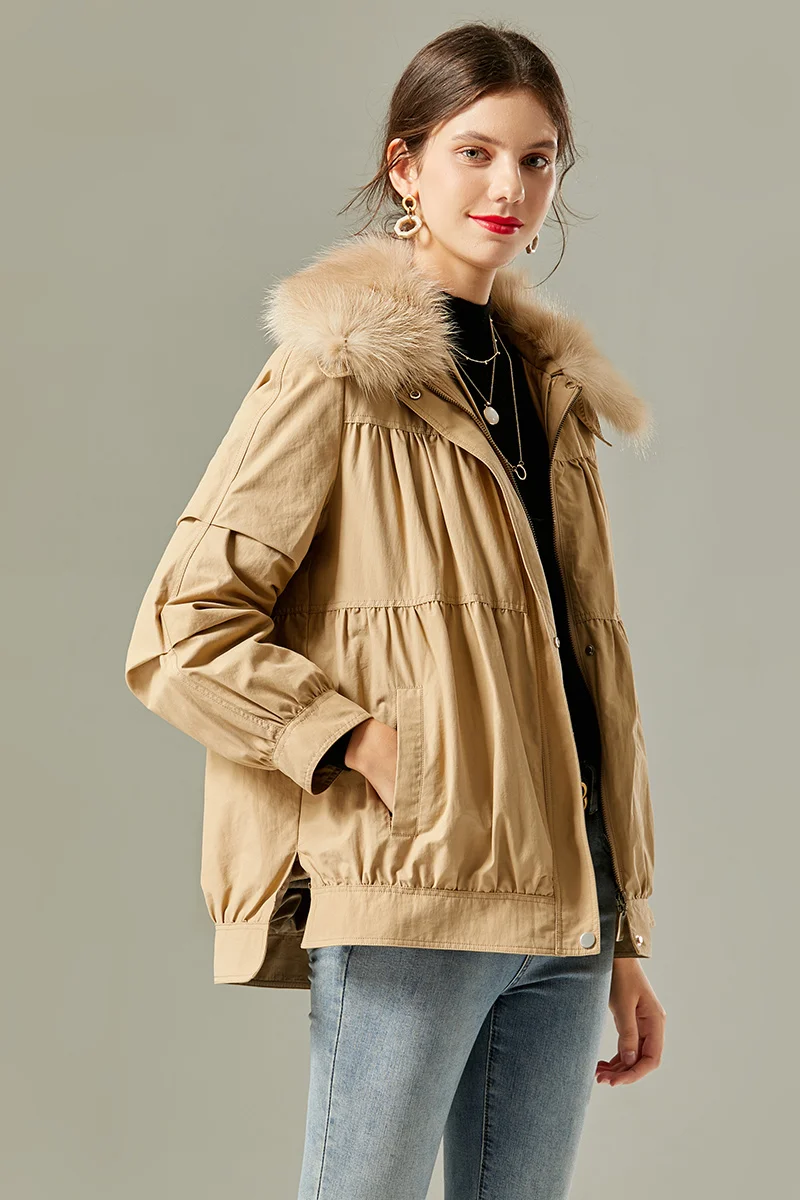 

SHZQ New Short Rex Rabbit Fur Liner Detachable Fox Fur Grass Coat