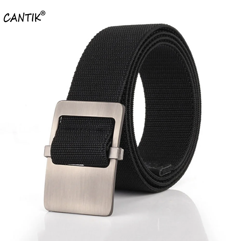 CANTIK Unisex Design Quality Knitted Elastic Woven Nylon Belt Block Sliver Buckle Jeans Accessories for Men 3.8cm Width CBCA134
