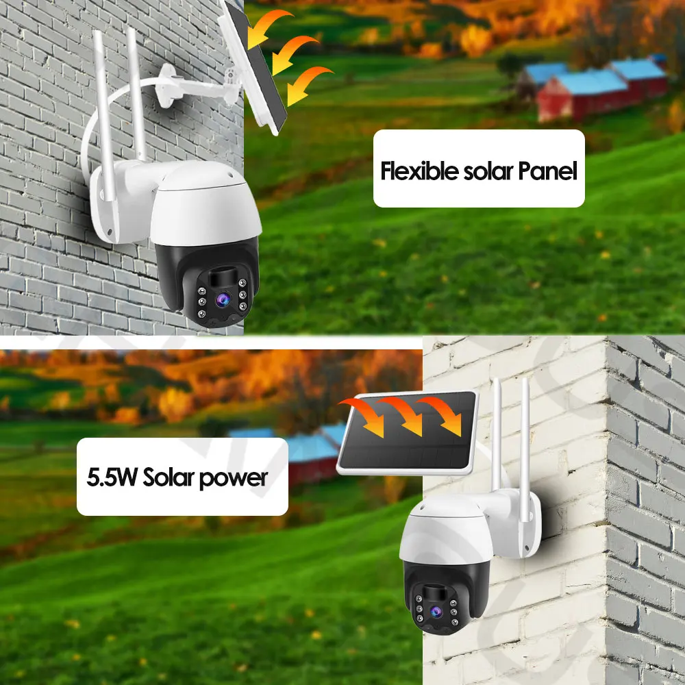 Камера видеонаблюдения с солнечной панелью 4G Sim-картой беспроводная Wi-Fi PTZ умный