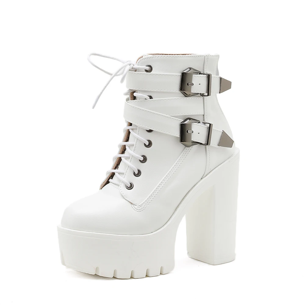 

2020 Korean Fashion Stage Show Martens Boots Chunky Heel Super High Heels Catwalk Stage High Heel Platform Shoes