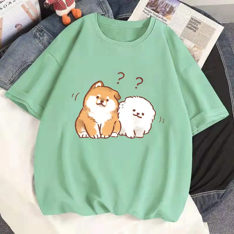 Anime Loose Ulzzang Short Sleeved Women Clothing T Shirts 100% Cotton Summer Oversized T-shirt Tops Harajuku Tees Kawaii Puppy
