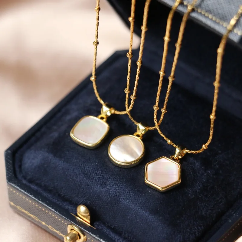 

YUN RUO Fashion Shell Square Round Pendant Necklace Rose Gold Color Titanium Steel Jewelry Woman Gift Never Fade Drop Shipping