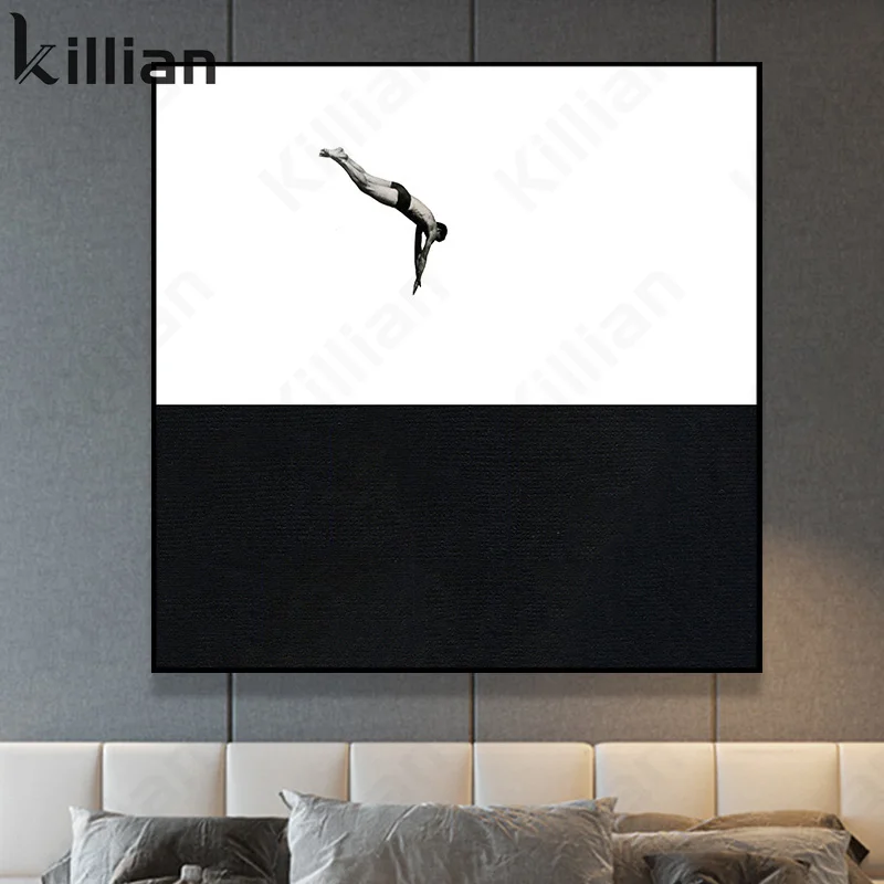 

Black and White Wall Art Painting Diving Picture Canvas Modern Living Room Wall Decoration Painting Wall Deco Picture On Wall
