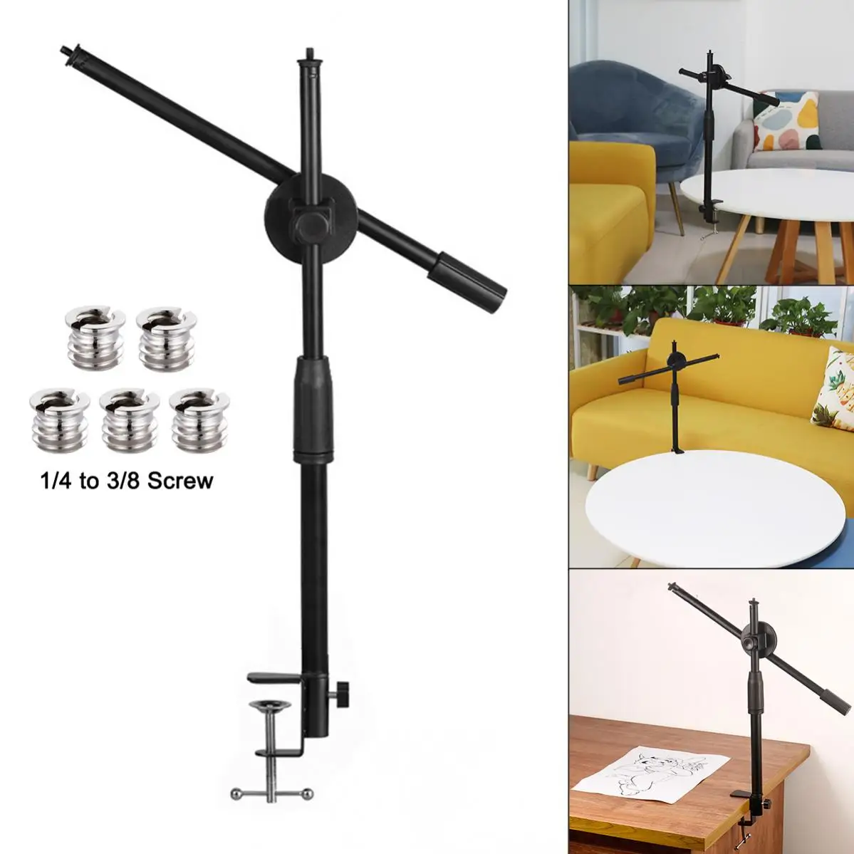 

Microphone Stand Mic Stand Desk Microphone Bracket Phone Tripod Boom Arm Adjustable 1/4 to 3/8 Inch Screw Live Equipments