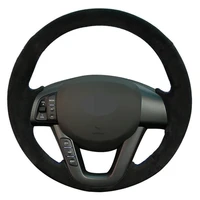 car steering wheel cover hand stitched black genuine leather suede for kia k5 optima 2008 2009 2010 2011 2012 2013
