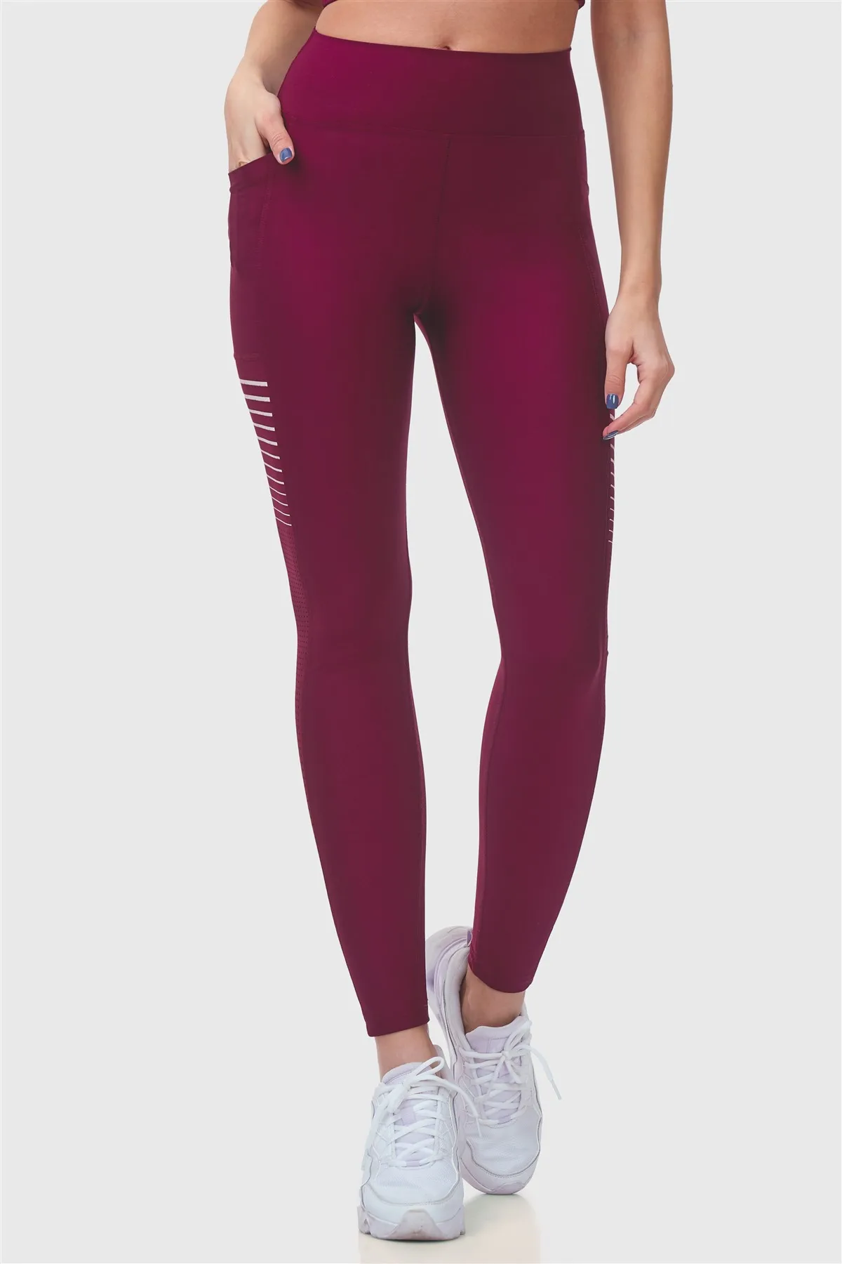 Superstacy Laser Cut Pocket High Waist Burgundy Sports Leggings