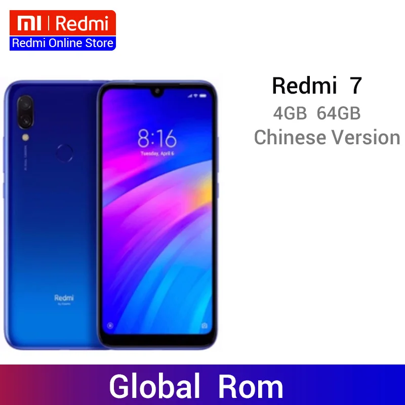 Xiaomi Redmi 7 смартфон с восьмиядерным процессором Snapdragon 632 ОЗУ 4 Гб ПЗУ 64 ГБ 12 Мп 4000