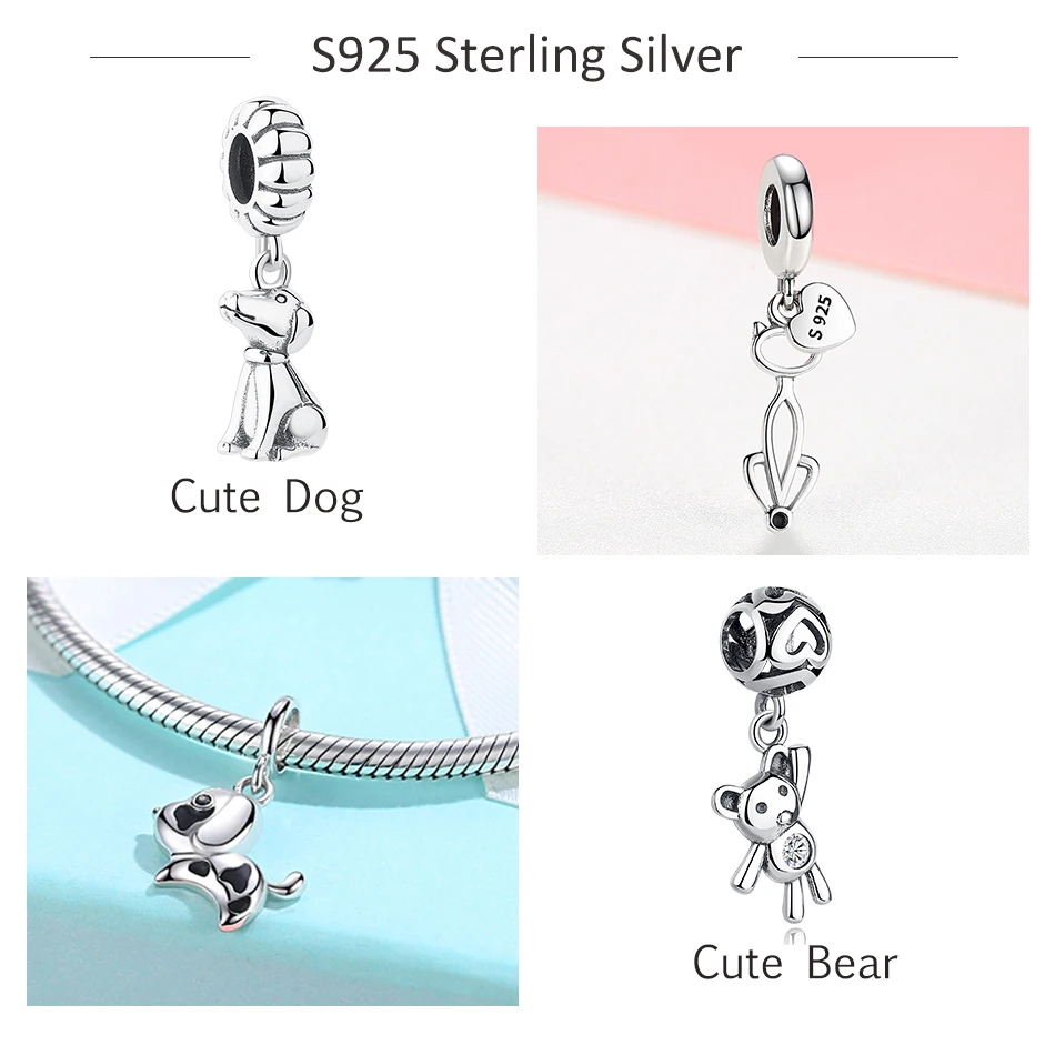 100% 925 шариков шарма стерлингового серебра шар собака с формой гиппокампа Пчела