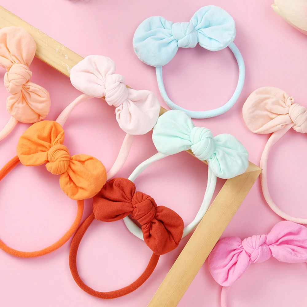 

Bows Baby Headbands For Girls Nylon Round Bowknot Elastic Hair Bands Soft Headwear Toddlers Solid Rabbit Ears Hair Accessories