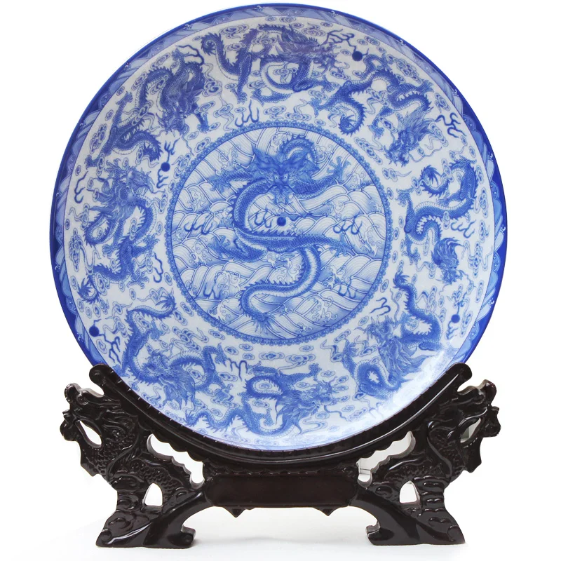 Цзиндэчжэнь керамическая декоративная настенная тарелка синий и белый девять