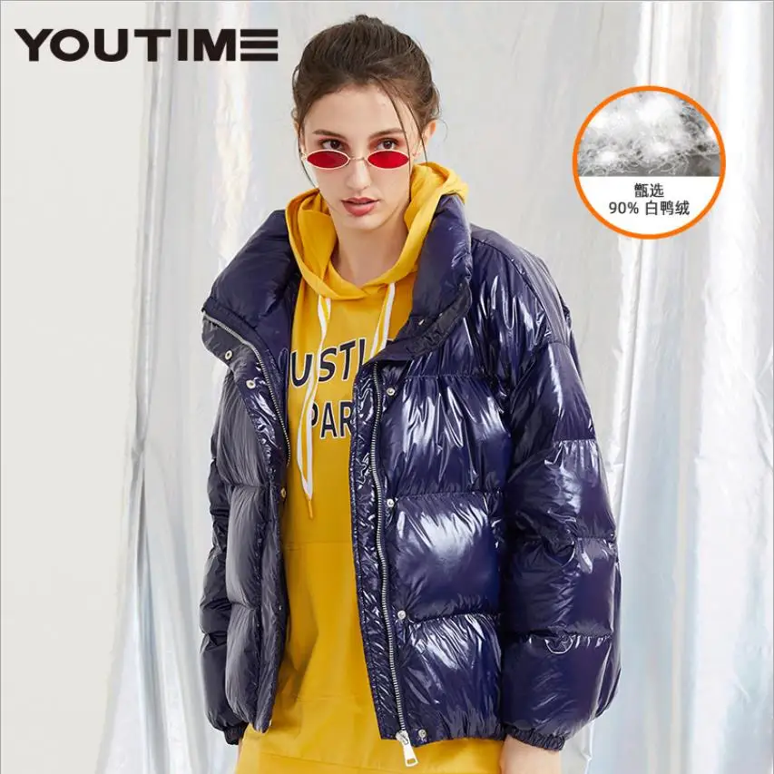 Зимнее модное Брендовое пушистое цветное пуховое пальто в стиле хлеба Женское