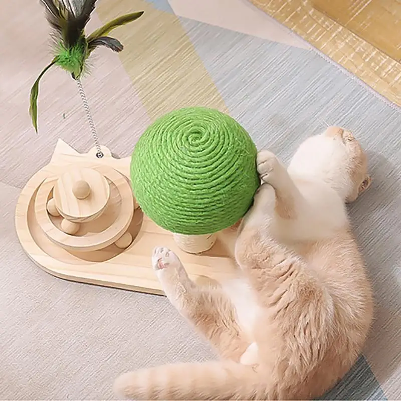 Pet Cat Toy Solid Wood Turntable Funny Cat Stick Catnip Balls Mouse Solid Wood Scratching Board Wear-resistant Cat Supplies