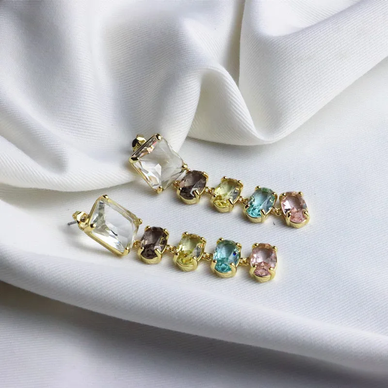 

Multicolor square crystal dangling earrings for women long geometric drop earrings 2021 summer jewelry wholesale items