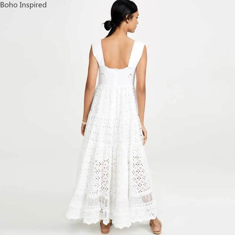 Богемный Вдохновленный Многоуровневое длинное платье Бохо с ушками и вышивкой