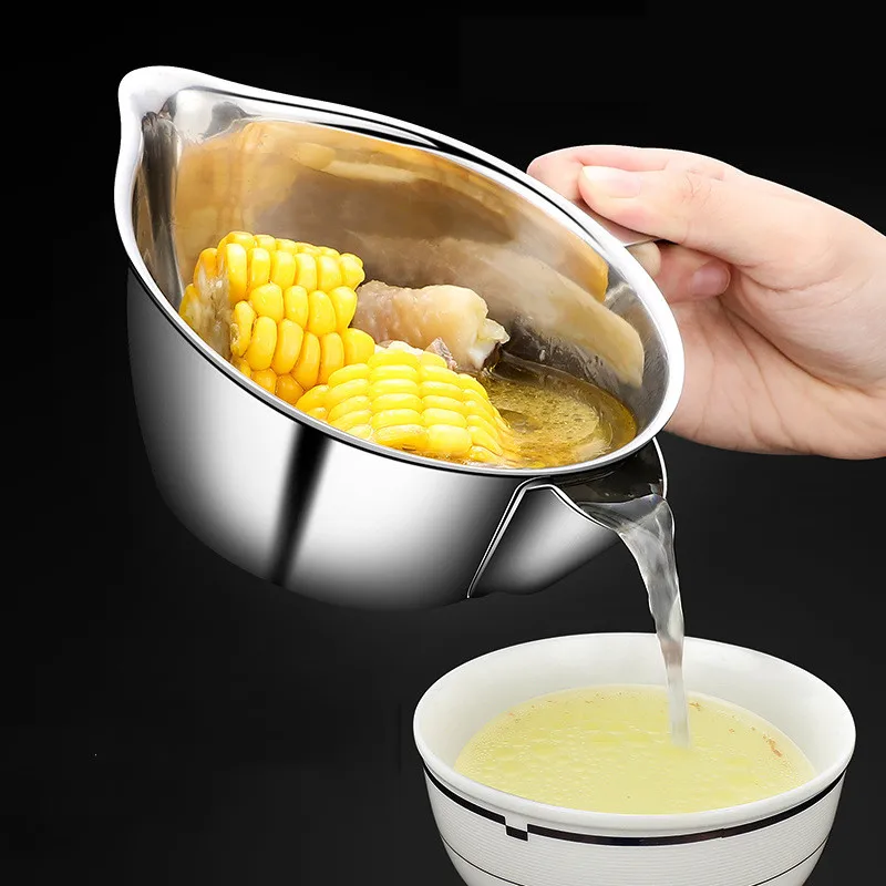 

KitchenAce 1pc Stainless Steel Gravy Oil Soup Fat Separator Kitchen Draining Accessories Grease Filter Soup Strainer Pot Drainer