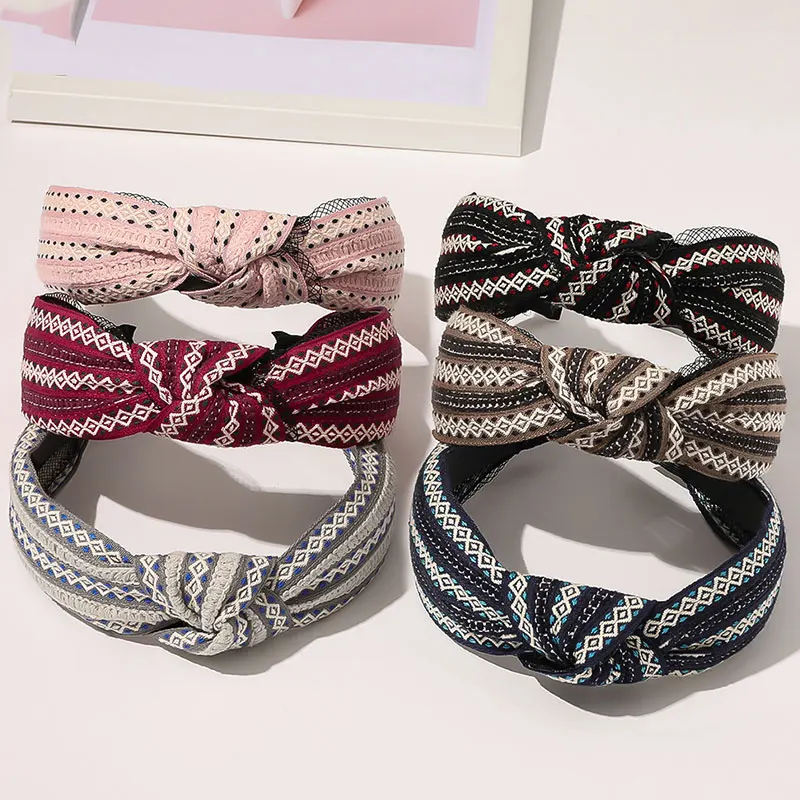 Кружевная повязка на голову с узелком винтажная принтом Женская широкая