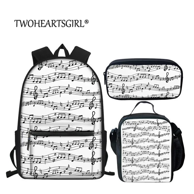 

Школьный портфель twoheart sgirl для подростков, цветная сумка с принтом музыкальных заметок для мальчиков и девочек, набор 3 в 1
