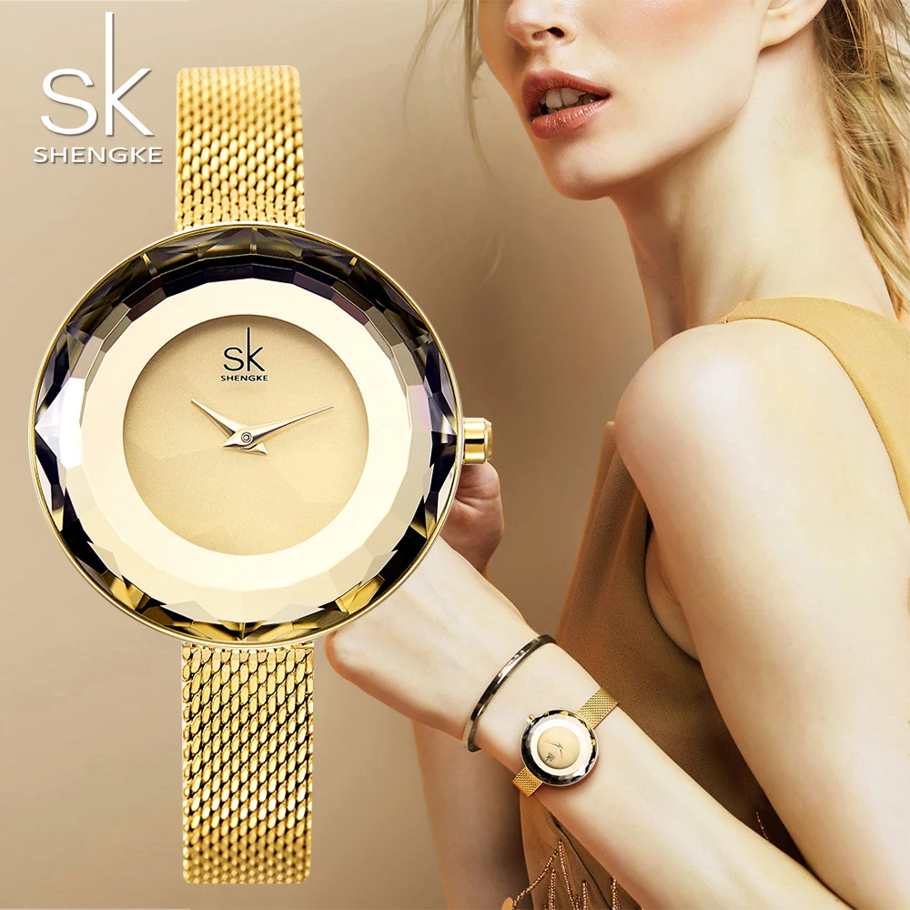Shengke роскошные золотые часы женские с рефракционной поверхностью SK Montre Femme Relogio